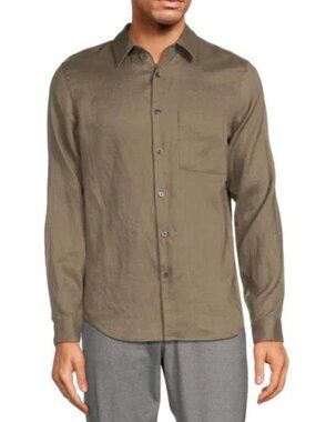 NWT Theory Men's Irving Irving PA Olive Green Linen Long Sleeve Shirt - Large